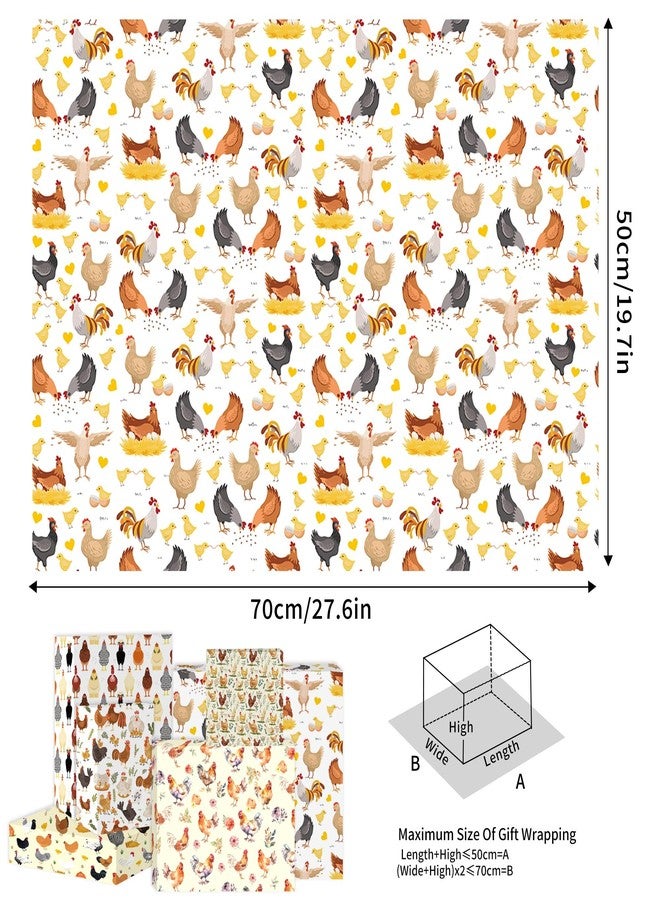 EoBeCy Farm Chicken Wrapping Paper, 12 Sheets Folded Gift Wrap for Birthday Chriatmas Holiday, 6 Cute Hen Rooster Designs for Farmhouse DIY Crafts, 20 x 28 inch Folded Flat for Kids Adults Party Supplies - Image 2
