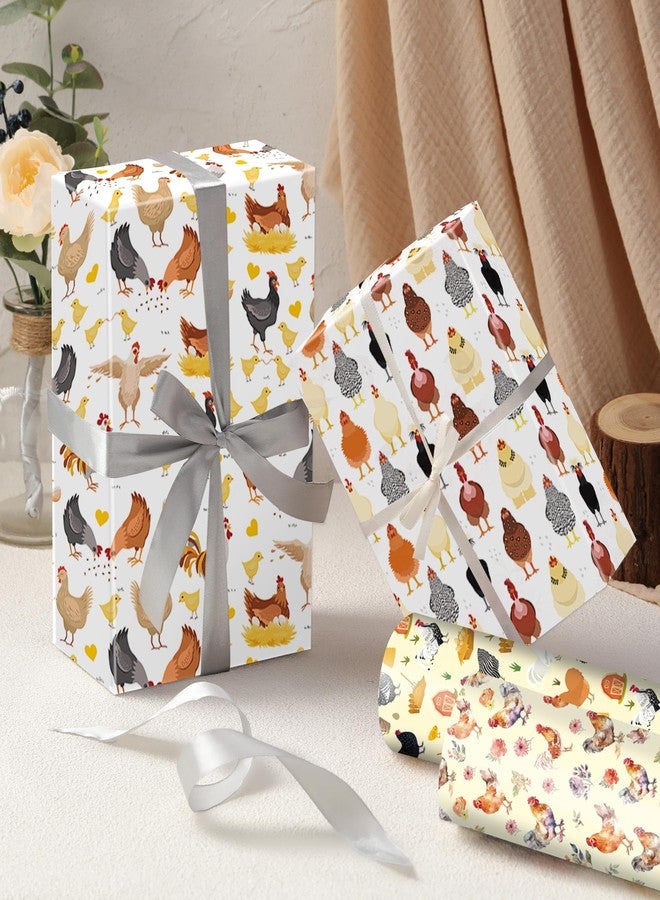 EoBeCy Farm Chicken Wrapping Paper, 12 Sheets Folded Gift Wrap for Birthday Chriatmas Holiday, 6 Cute Hen Rooster Designs for Farmhouse DIY Crafts, 20 x 28 inch Folded Flat for Kids Adults Party Supplies - Image 5