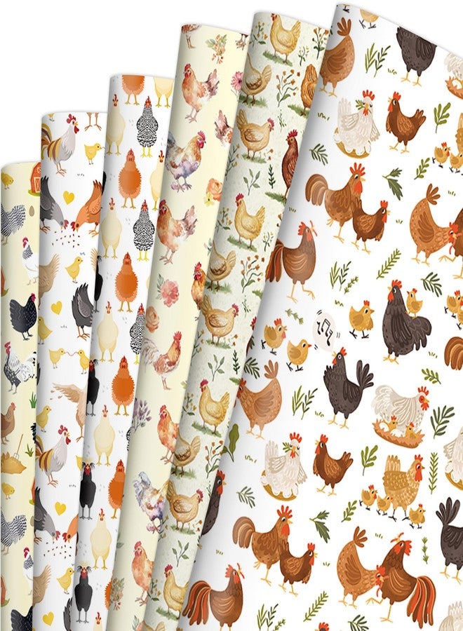 EoBeCy Farm Chicken Wrapping Paper, 12 Sheets Folded Gift Wrap for Birthday Chriatmas Holiday, 6 Cute Hen Rooster Designs for Farmhouse DIY Crafts, 20 x 28 inch Folded Flat for Kids Adults Party Supplies - Image 1