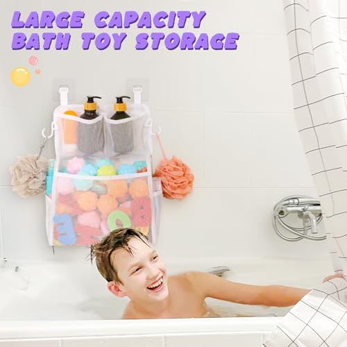 Goowin Bath Toy Storage Holder Large Openings Bath Toy Organizer Large Capacity Mesh Bathtub Toy Storage Multi Use Bath Tub Toy Holder for Bathroom White - Image 5