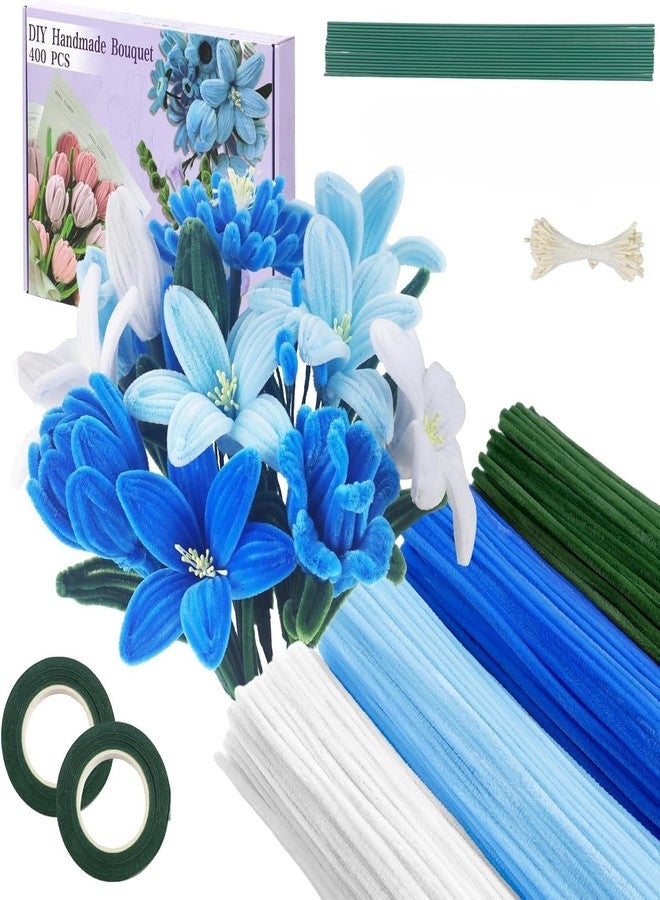 bolt bee Pipe Cleaners Craft Set, 400 Pieces, 4 Colors, Chenille Stems with Floral Wires, Gardening Tape, Stamen for DIY Flower Making (Shades of Blue) - Image 1
