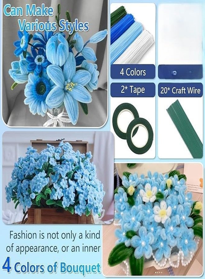 bolt bee Pipe Cleaners Craft Set, 400 Pieces, 4 Colors, Chenille Stems with Floral Wires, Gardening Tape, Stamen for DIY Flower Making (Shades of Blue) - Image 3