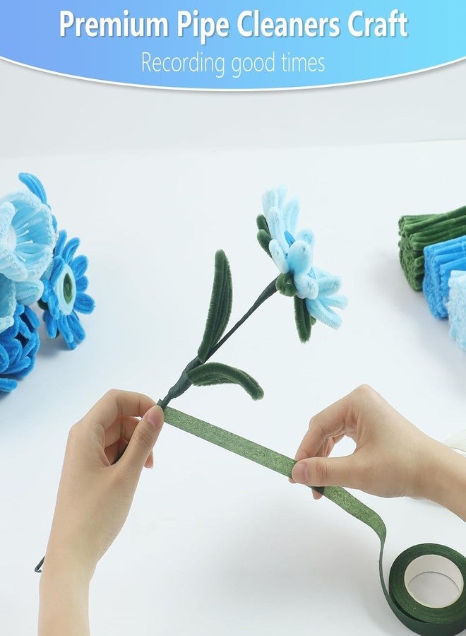 bolt bee Pipe Cleaners Craft Set, 400 Pieces, 4 Colors, Chenille Stems with Floral Wires, Gardening Tape, Stamen for DIY Flower Making (Shades of Blue) - Image 4