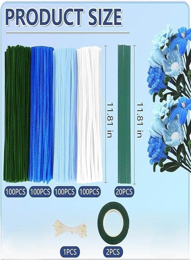 bolt bee Pipe Cleaners Craft Set, 400 Pieces, 4 Colors, Chenille Stems with Floral Wires, Gardening Tape, Stamen for DIY Flower Making (Shades of Blue) - Image 2