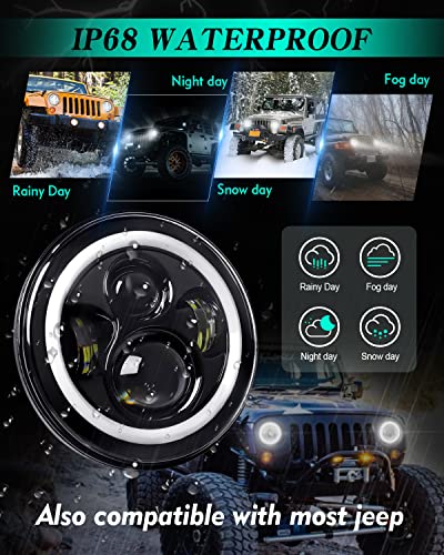 ZIMABLUE 7 inch led Headlight Round 2pc Projector 7 inch Halo led Headlight H6024 DOT Approved Hi/Lo Beam DRL Amber Turn Signal Compatible with Jeep Wrangler JK TJ CJ Compatible with Chevy and miata - Image 4