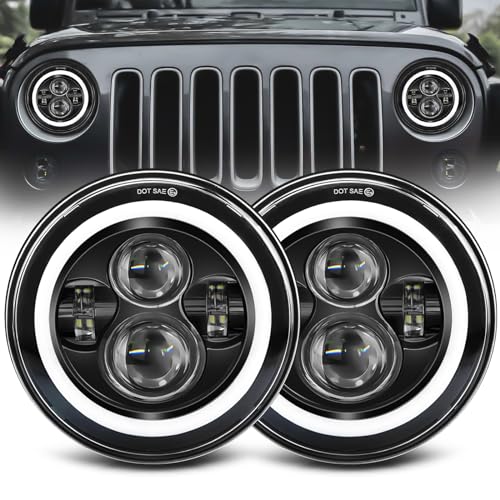 ZIMABLUE 7 inch led Headlight Round 2pc Projector 7 inch Halo led Headlight H6024 DOT Approved Hi/Lo Beam DRL Amber Turn Signal Compatible with Jeep Wrangler JK TJ CJ Compatible with Chevy and miata - Image 1