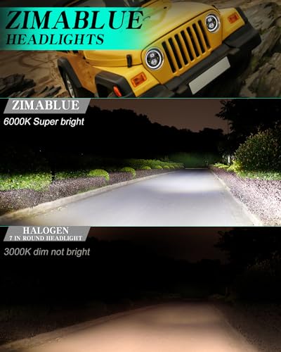 ZIMABLUE 7 inch led Headlight Round 2pc Projector 7 inch Halo led Headlight H6024 DOT Approved Hi/Lo Beam DRL Amber Turn Signal Compatible with Jeep Wrangler JK TJ CJ Compatible with Chevy and miata - Image 2