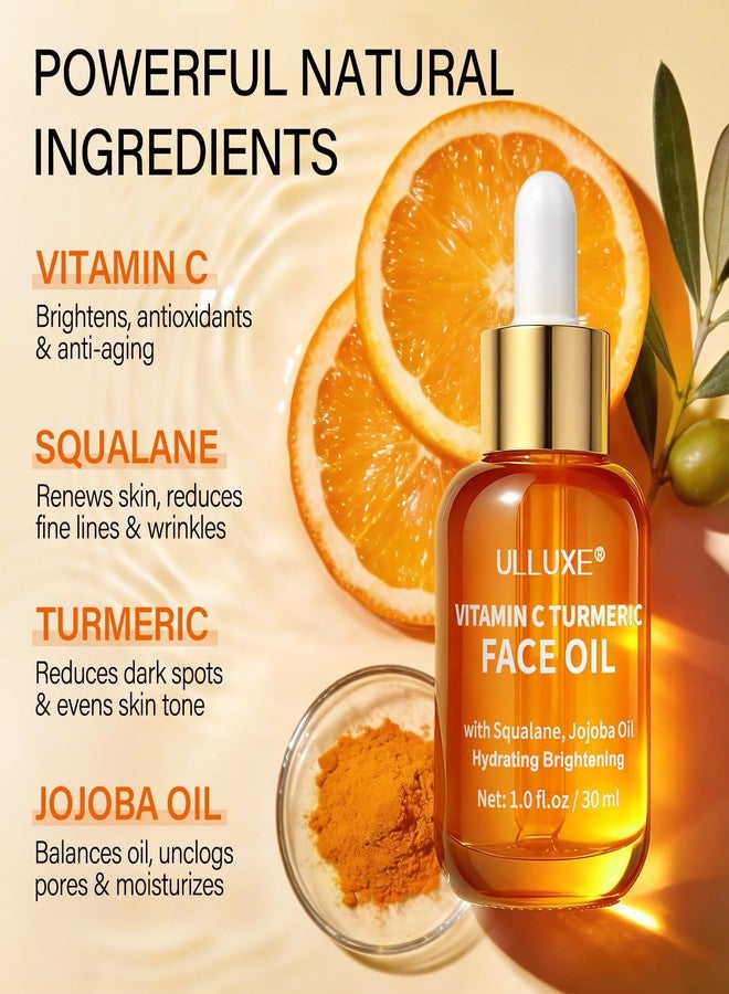 ulluxe Vitamin C Turmeric Face Oil, Brightening & Hydrating Facial Oil, Nourishing & Anti-Aging with Jojoba Oil & Squalane for Dark Spots, Dry Skin, Wrinkles & Uneven Skin Tone, for All Skin Types, 1 Fl Oz - Image 2