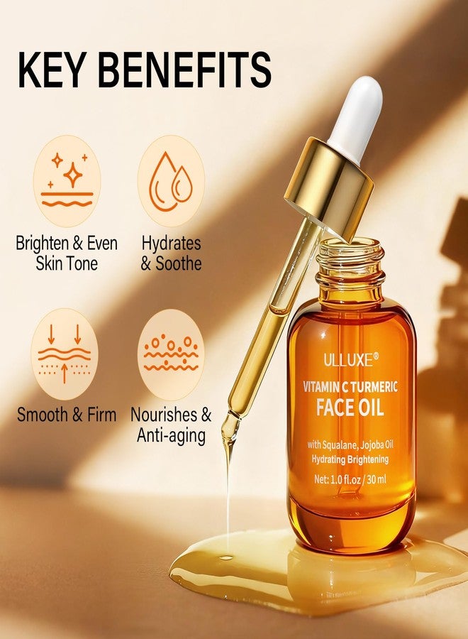 ulluxe Vitamin C Turmeric Face Oil, Brightening & Hydrating Facial Oil, Nourishing & Anti-Aging with Jojoba Oil & Squalane for Dark Spots, Dry Skin, Wrinkles & Uneven Skin Tone, for All Skin Types, 1 Fl Oz - Image 3