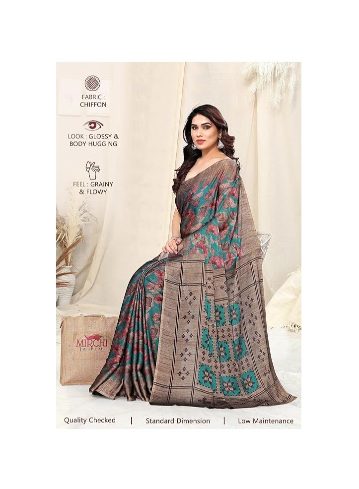 Accessorize Kingdom Women's Designer Chiffon Floral Prints Saree with Blouse Piece  - Image 2