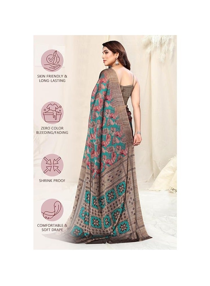 Accessorize Kingdom Women's Designer Chiffon Floral Prints Saree with Blouse Piece  - Image 3