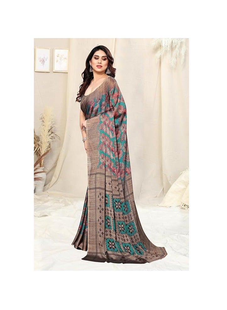 Accessorize Kingdom Women's Designer Chiffon Floral Prints Saree with Blouse Piece  - Image 4
