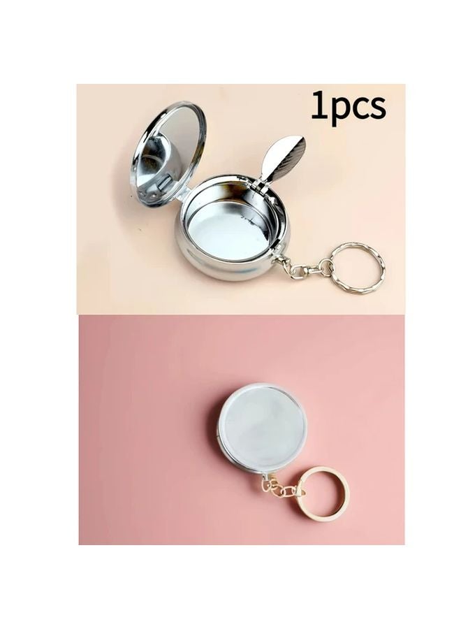 Silvery Metal Portable Circular Ashtray Compact Travel Car Smokers Accessory - Image 1