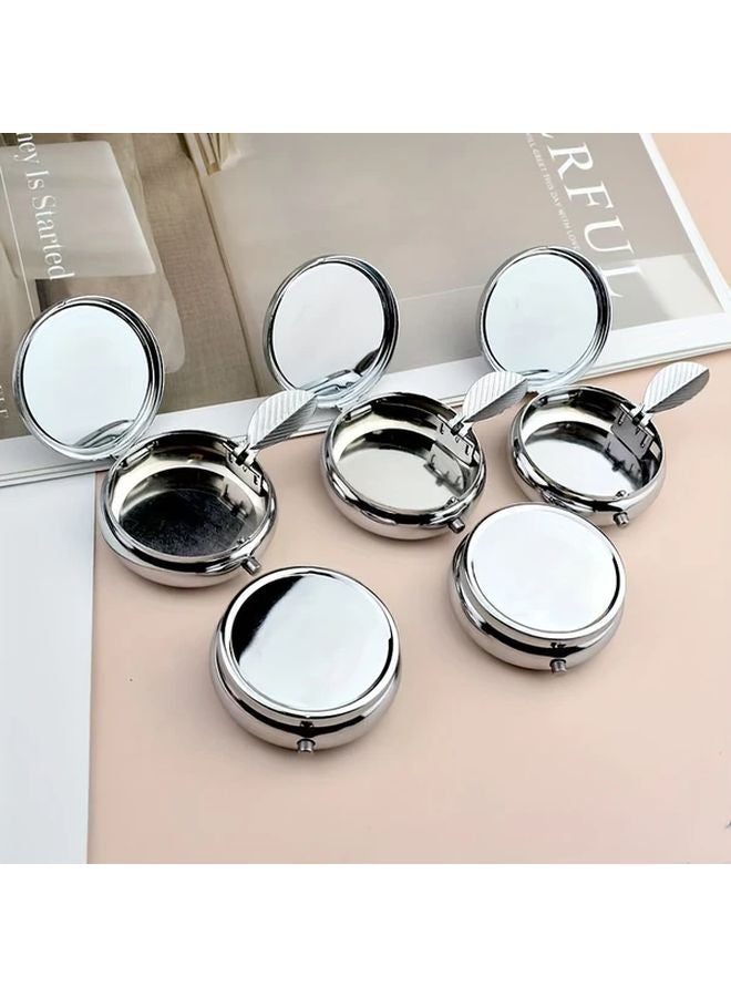 Silvery Metal Portable Circular Ashtray Compact Travel Car Smokers Accessory - Image 2