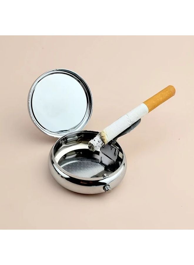Silvery Metal Portable Circular Ashtray Compact Travel Car Smokers Accessory - Image 3