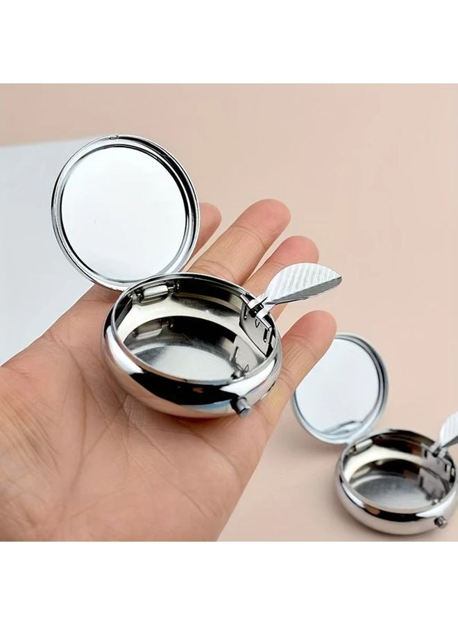 Silvery Metal Portable Circular Ashtray Compact Travel Car Smokers Accessory - Image 5