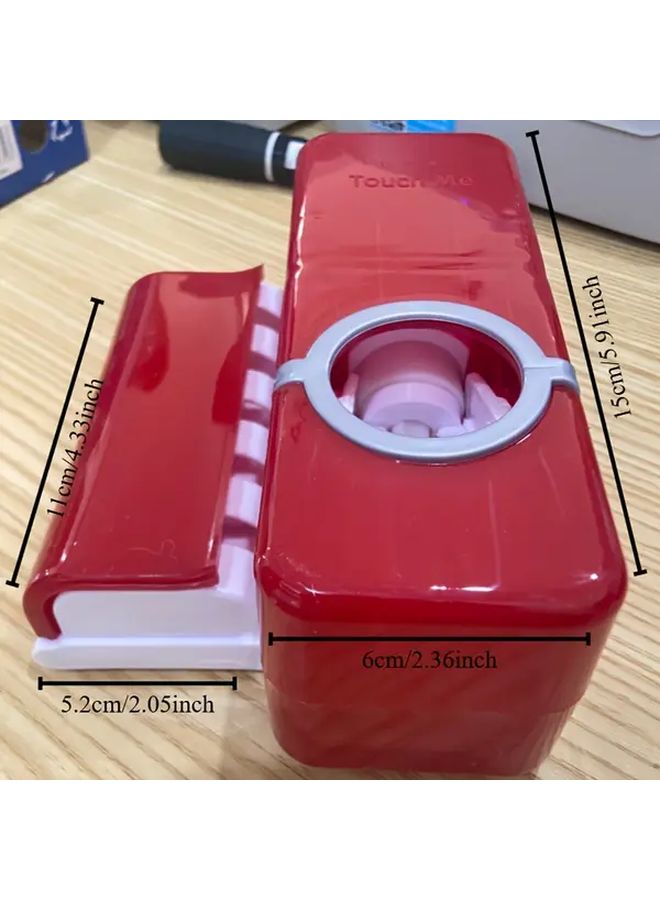 1pc Red Wall Mounted Toothbrush Holder With Cover Self Adhesive Plastic Organizer For Bathroom No Drilling Required Transparent Compartments - Image 3