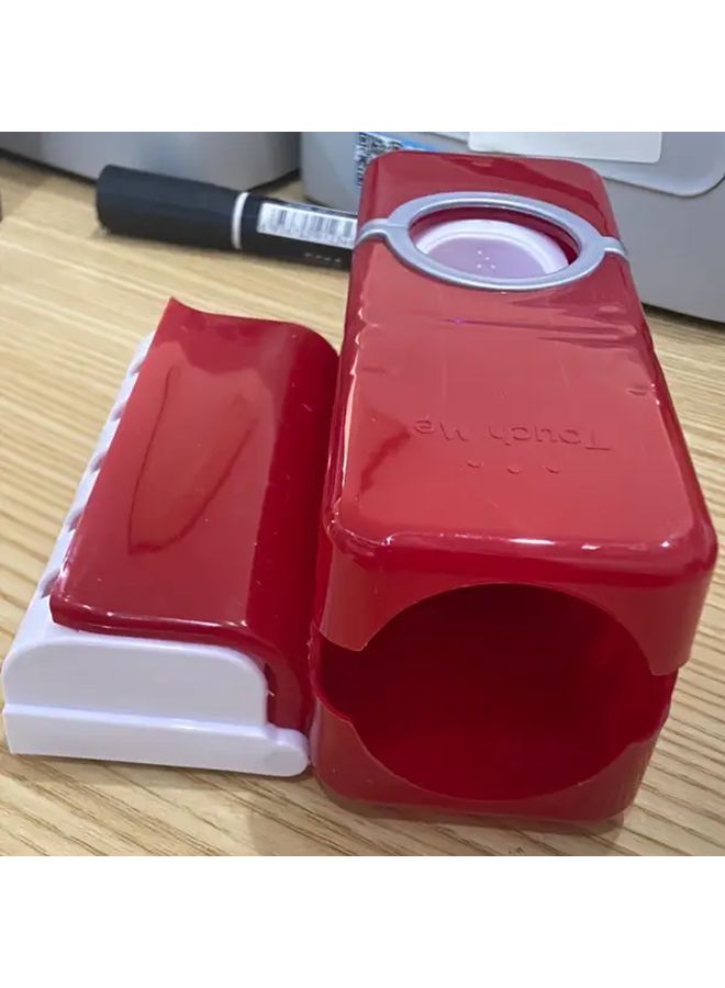 1pc Red Wall Mounted Toothbrush Holder With Cover Self Adhesive Plastic Organizer For Bathroom No Drilling Required Transparent Compartments - Image 5