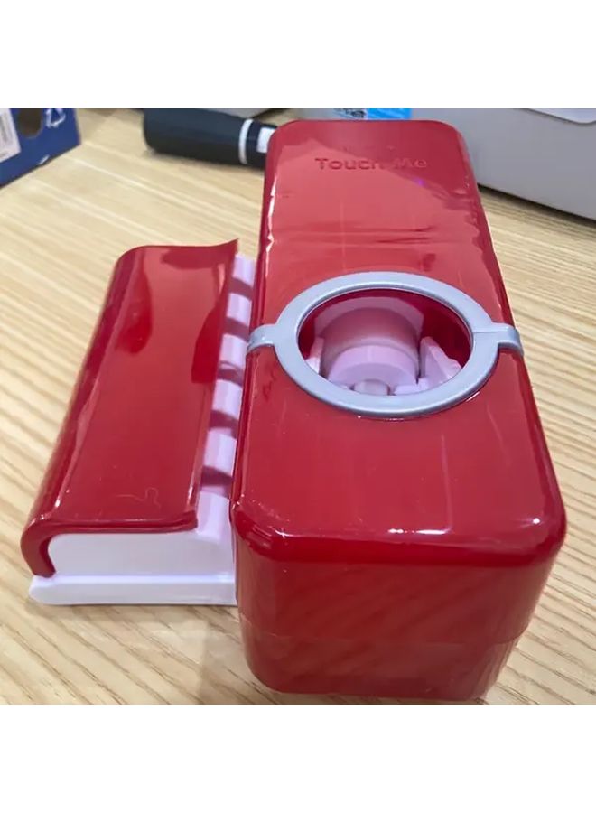 1pc Red Wall Mounted Toothbrush Holder With Cover Self Adhesive Plastic Organizer For Bathroom No Drilling Required Transparent Compartments - Image 1