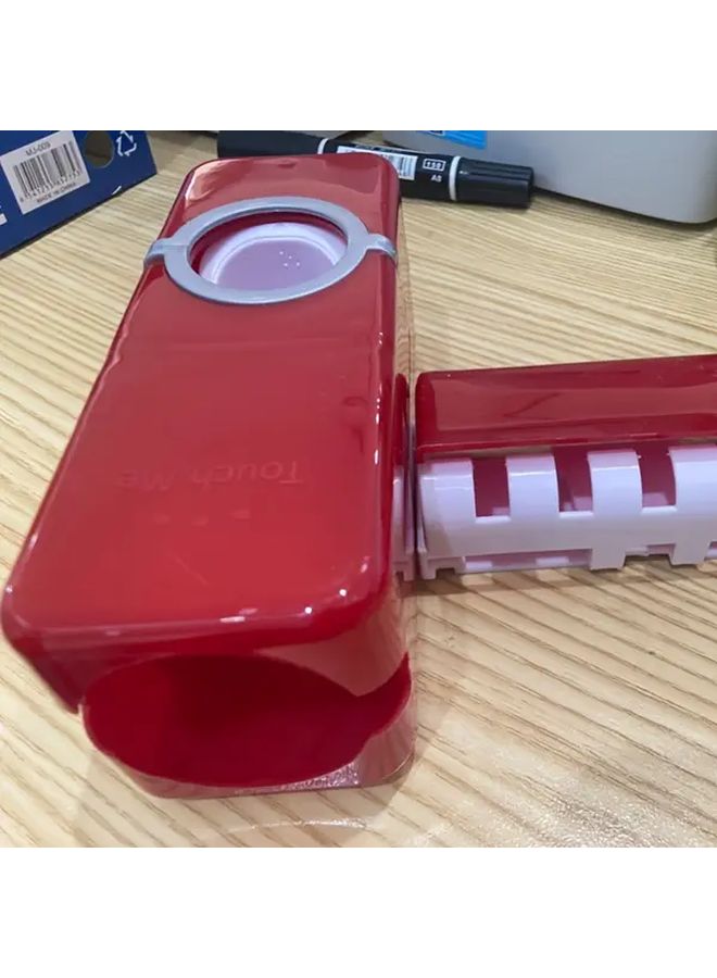 1pc Red Wall Mounted Toothbrush Holder With Cover Self Adhesive Plastic Organizer For Bathroom No Drilling Required Transparent Compartments - Image 4