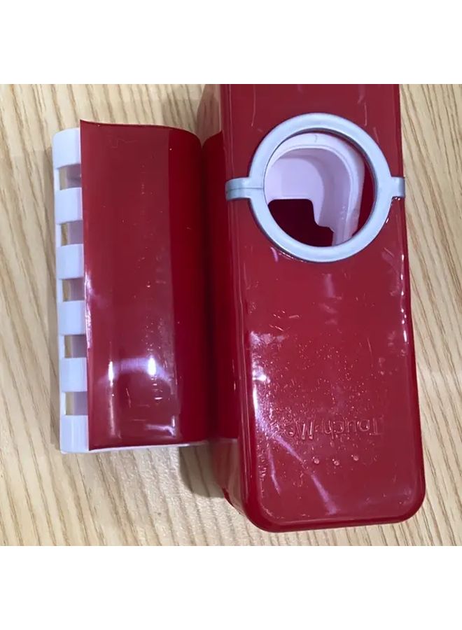 1pc Red Wall Mounted Toothbrush Holder With Cover Self Adhesive Plastic Organizer For Bathroom No Drilling Required Transparent Compartments - Image 2