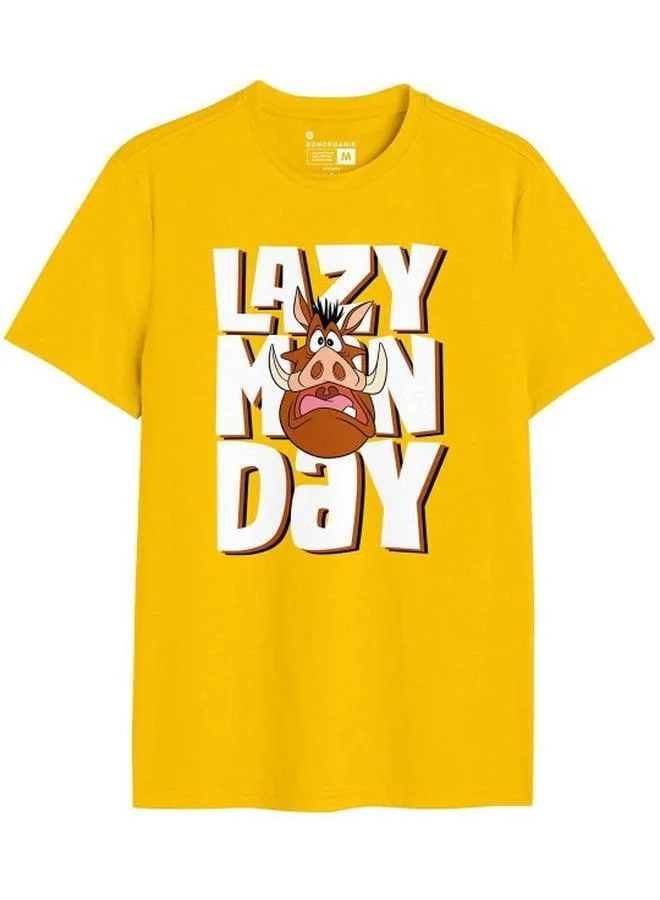 بون أورغانيك Men's Yellow 100% Cotton Printed Regular Fit T-Shirt