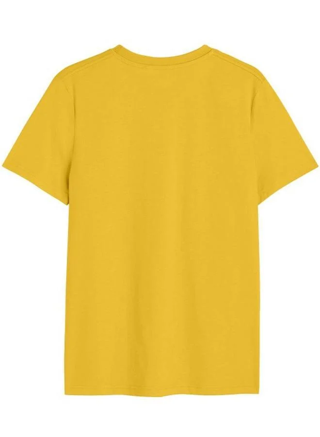 بون أورغانيك Men's Yellow 100% Cotton Printed Regular Fit T-Shirt