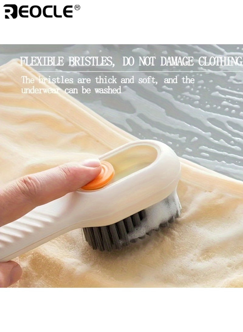 ريوكل مجموعة فرشاة أحذية مريحة (قطعتان) بمقبض طويل وموزع صابون مدمج فرشاة ناعمة للتنظيف اللطيف للأحذية والجزم والمجوهرات أداة تنظيف متعددة الاستخدامات - Image 5