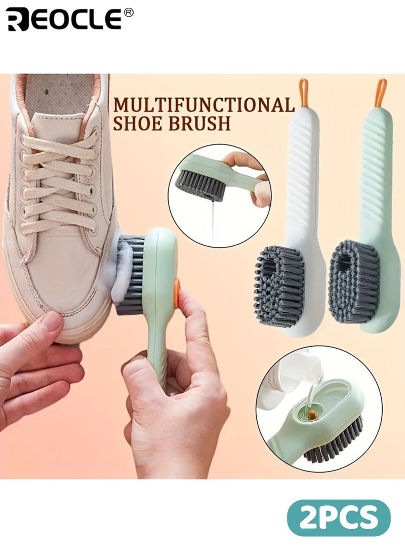 ريوكل مجموعة فرشاة أحذية مريحة (قطعتان) بمقبض طويل وموزع صابون مدمج فرشاة ناعمة للتنظيف اللطيف للأحذية والجزم والمجوهرات أداة تنظيف متعددة الاستخدامات - Image 1