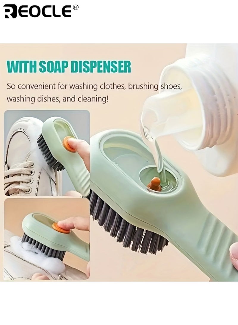 ريوكل مجموعة فرشاة أحذية مريحة (قطعتان) بمقبض طويل وموزع صابون مدمج فرشاة ناعمة للتنظيف اللطيف للأحذية والجزم والمجوهرات أداة تنظيف متعددة الاستخدامات - Image 2