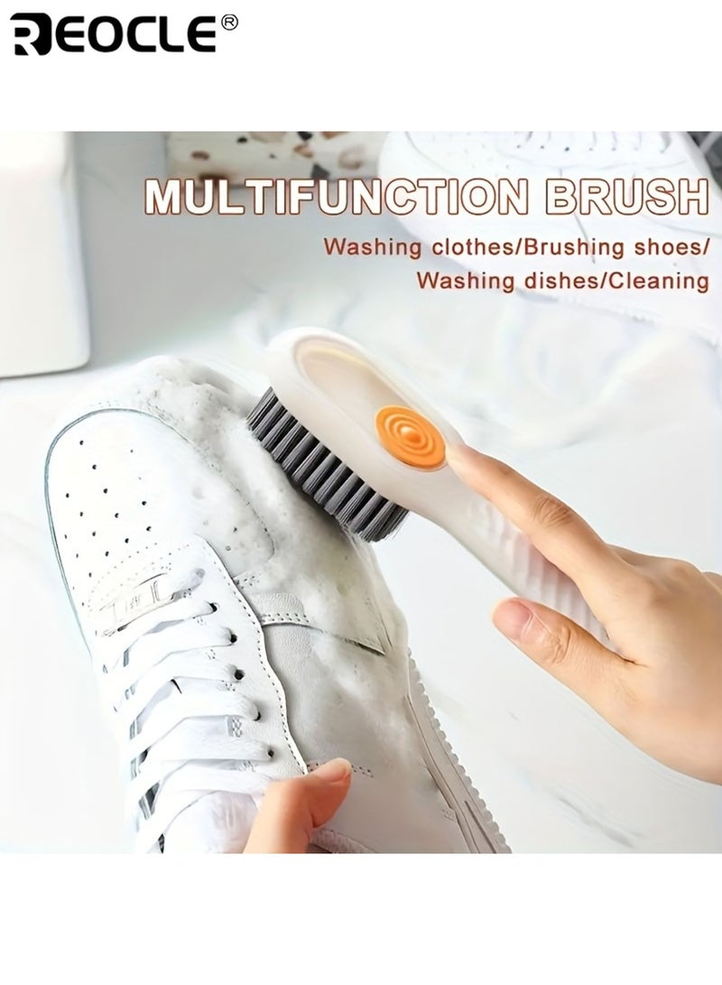 ريوكل مجموعة فرشاة أحذية مريحة (قطعتان) بمقبض طويل وموزع صابون مدمج فرشاة ناعمة للتنظيف اللطيف للأحذية والجزم والمجوهرات أداة تنظيف متعددة الاستخدامات - Image 3