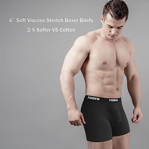 POUDEW Men's Breathable Viscose Moisture Wicking No Roll Waistband Tagless Underwear Boxer Briefs, Pack of 5 (X-Large, Black/Black/Black/Black/Black) - Image 2