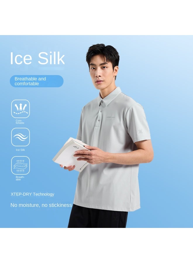 XTEP Ice Silk Fabric】men's Summer Sports T-shirt, Breathable, Versatile, Slim-fit Polo, Fashionable Casual Commuter Shirt - Image 2