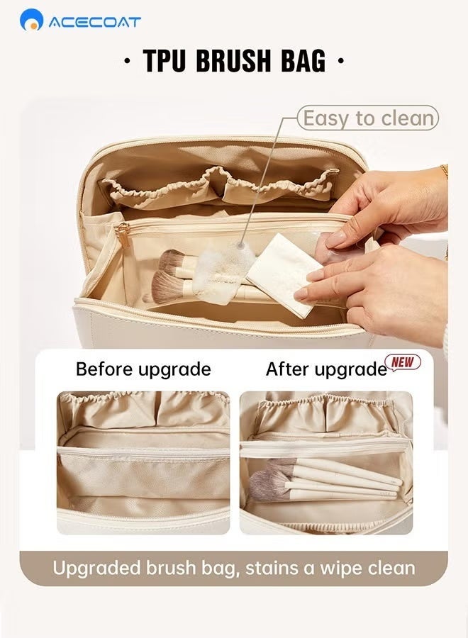 ACECOAT Makeup Bag, Large Capacity Cosmetic Bags for Women, Waterproof Portable Pouch Open Flat Toiletry Bag Pattern Makeup Bag - Image 4