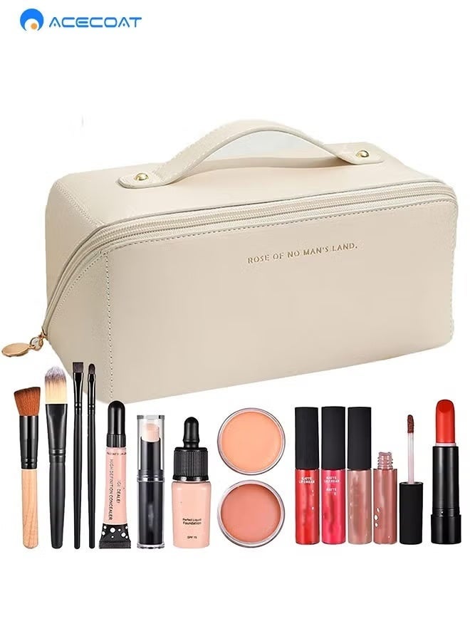 ACECOAT Makeup Bag, Large Capacity Cosmetic Bags for Women, Waterproof Portable Pouch Open Flat Toiletry Bag Pattern Makeup Bag - Image 1