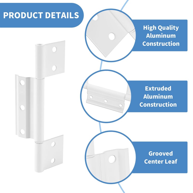 BANLIN 3Pack Storm Door Hinge White Aluminum 1/8 inch Grooved Center White Screen Door Hinge Compatible with Most Screen Doors - Image 3