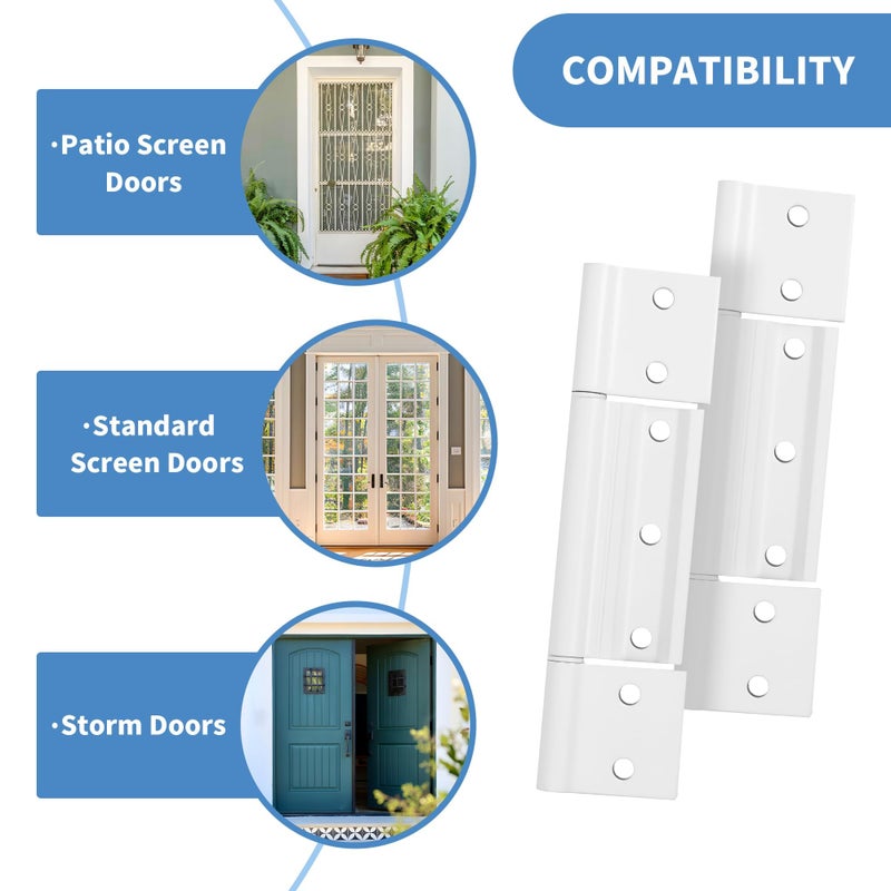 BANLIN 3Pack Storm Door Hinge White Aluminum 1/8 inch Grooved Center White Screen Door Hinge Compatible with Most Screen Doors - Image 5
