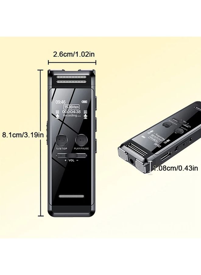 مسجل صوت معدني سعة 8 جيجابايت بشاشة 1 بوصة مع تشغيل MP3 وشحن سريع عبر USB C وتقليل الضوضاء - Image 3