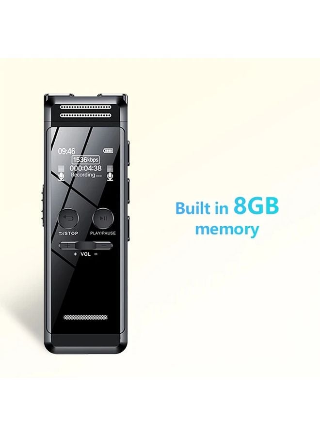 مسجل صوت معدني سعة 8 جيجابايت بشاشة 1 بوصة مع تشغيل MP3 وشحن سريع عبر USB C وتقليل الضوضاء - Image 1