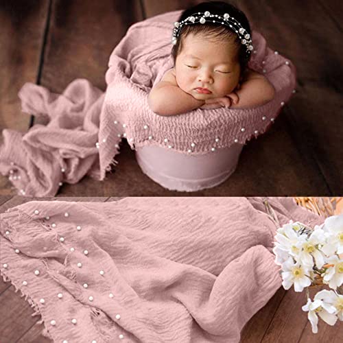 SPOKKI 2 PCS Baby Props Photography Wrap Kit, Newborn Photography Props, Handmade Pearl Wrap Blanket for Baby Photo Props with Pearl Headband, 35.5 X 67 inch Newborn Outfits for Photography (Pink) - Image 5