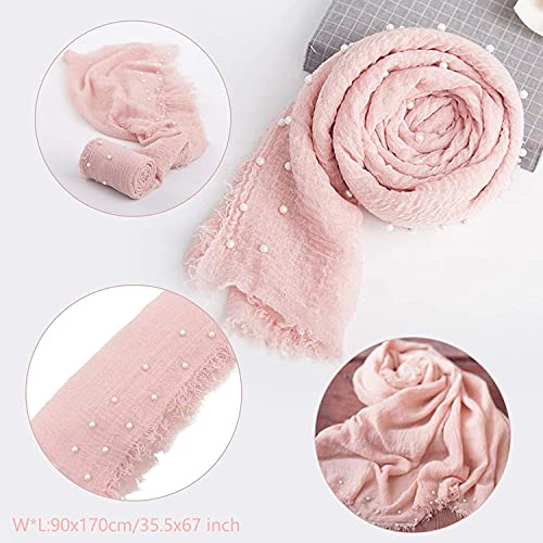 SPOKKI 2 PCS Baby Props Photography Wrap Kit, Newborn Photography Props, Handmade Pearl Wrap Blanket for Baby Photo Props with Pearl Headband, 35.5 X 67 inch Newborn Outfits for Photography (Pink) - Image 2