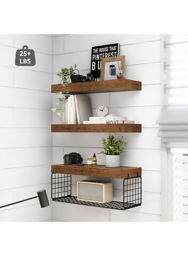 HOMESTAR Bathroom Shelves Over Toilet - Wall Mounted Floating Shelves Toilet Paper Storage Small Farmhouse Decor Shelf 16 inch Set of 3, Brown (019-BN3) - Image 4