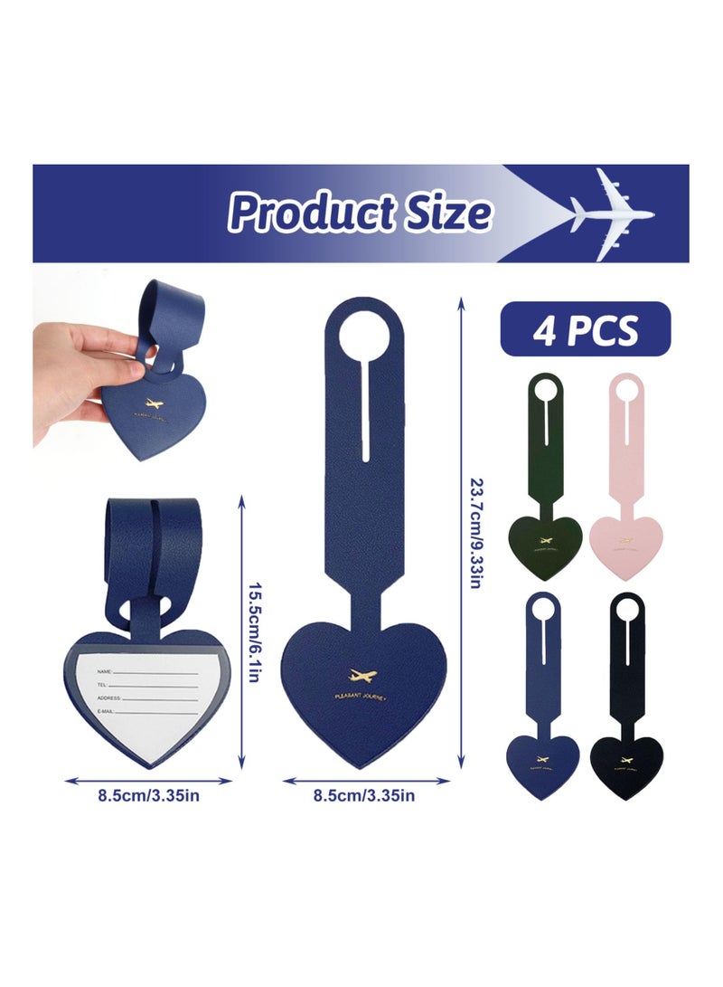 SOLARAE PU Leather Waterproof Luggage Tags with Adjustable Straps, Personalized Heart Design Baggage Labels Set for Travel Accessories (4 Colors) - Ideal for Suitcases and Flight Identification. - Image 5