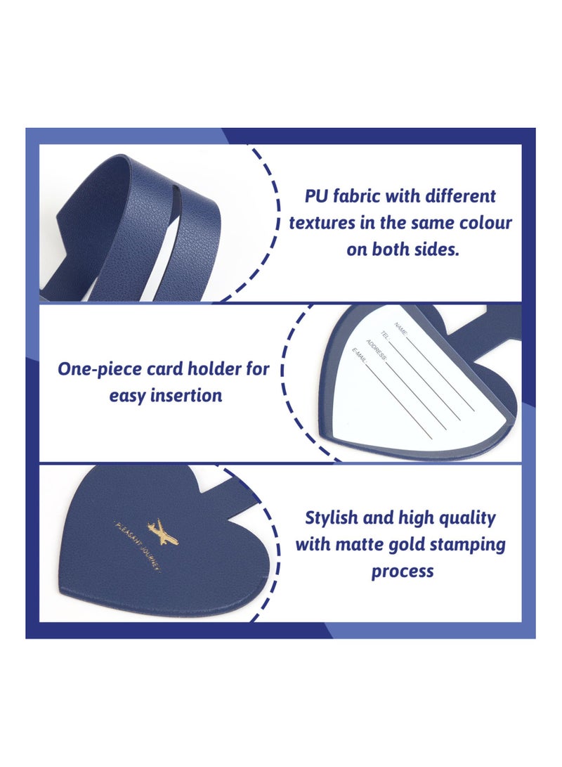SOLARAE PU Leather Waterproof Luggage Tags with Adjustable Straps, Personalized Heart Design Baggage Labels Set for Travel Accessories (4 Colors) - Ideal for Suitcases and Flight Identification. - Image 3
