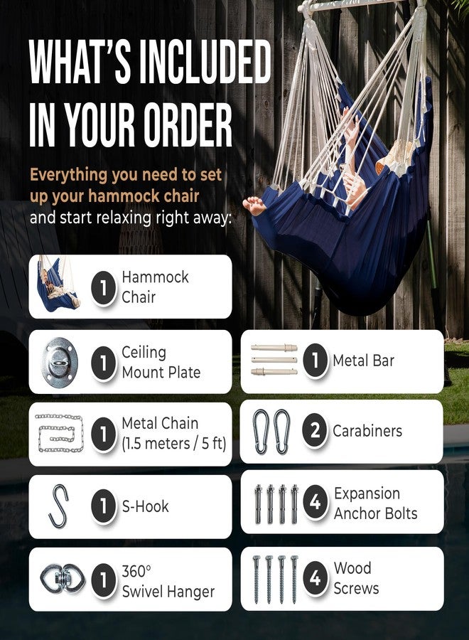 EXTIRIO Hanging Hammock Chair Swing - Hanging Chair Outdoor & Indoor - Hammock Swing Chair - Quick & Easy Setup with Hardware Kit - Durable & Spacious Full Body Support - Holds 440 Lbs - Image 3