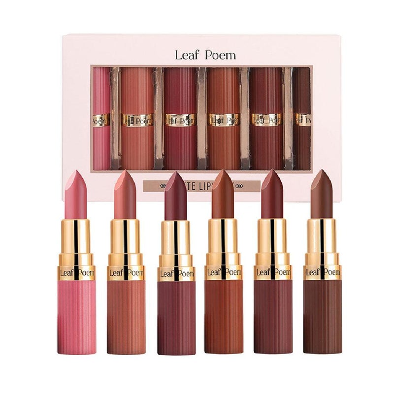 Leaf Poem Makeup Lipstick Set: Six Matte Lipsticks - Long-lasting, Waterproof, and Smooth.