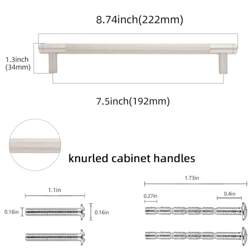 POVEFONK 10 Pack 712 inch192mm Brushed Satin Nickel Kitchen Cabinet Handles Knurled Cabinet Pulls Drawer Pulls Kitchen Hardware - Image 3