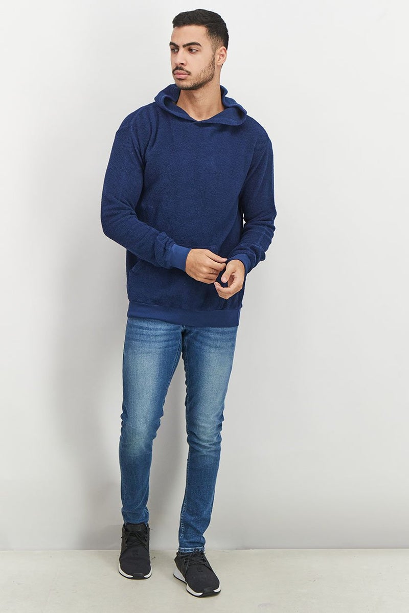 Original Paperbacks Men Hooded Textured Sweatshirt, Navy - Image 3