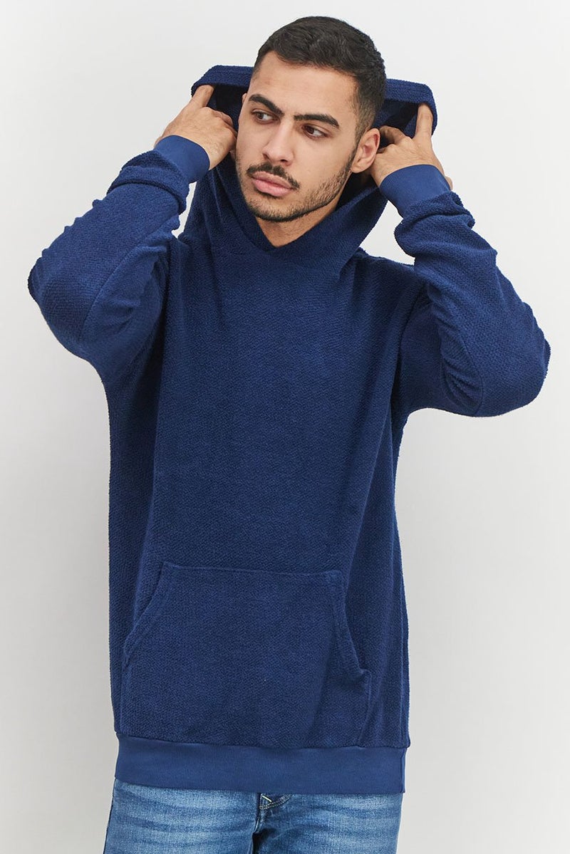 Original Paperbacks Men Hooded Textured Sweatshirt, Navy - Image 1