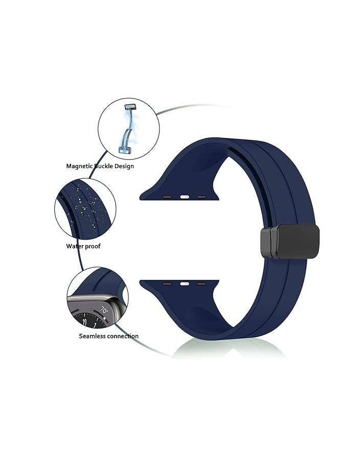 Magnetic Band for Apple Watch Ultra 49mm 45mm 44mm 42mm, Soft Silicone Sport Strap Men Women Compatible with iWatch Series 8/7/6/5/4/3/2/1 (Blue) - Image 2